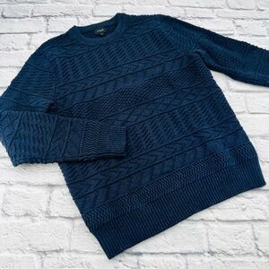 J. Crew Men's Medium Sweater Navy Blue Crew Neck Cable Knit Textured Long sleeve